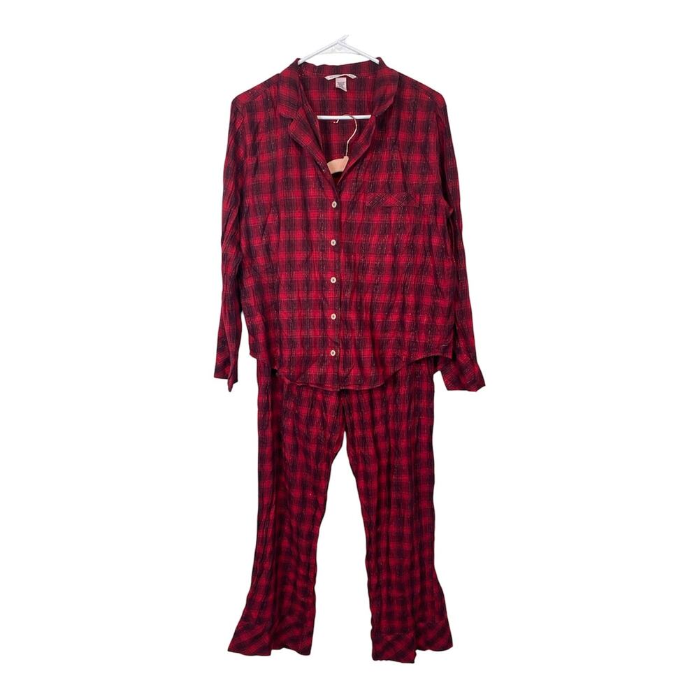 Victoria's Secret Red Pink Plaid Pajamas Sets Longsleeves Pants Size M